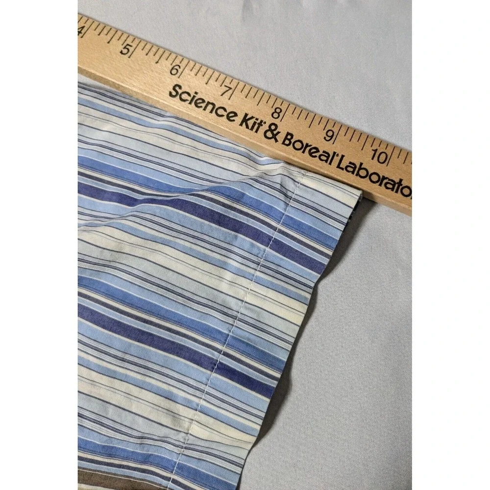GUESS Covered-Placket Men XL‎ Blue Brown Yellow Striped Cotton Button Shirt